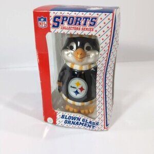 Blown Glass NFL Pittsburgh Steelers Christmas Ornament Football 5" Penguin  NEW